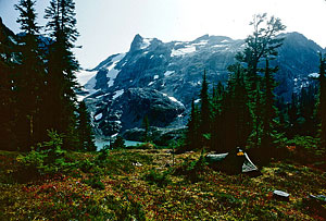 Camp with Jade Lake in background