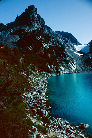 Part of Mt. Daniel rises above Jade Lake