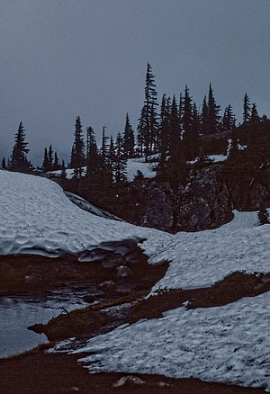 Rampart Lakes snow bridge