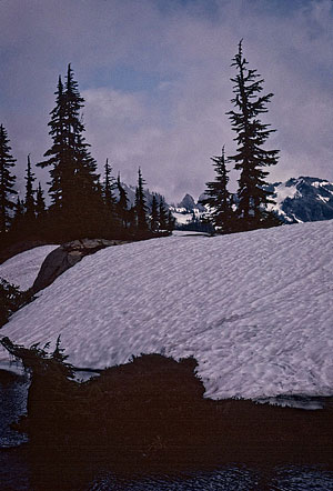 Rampart Lakes snow bridge