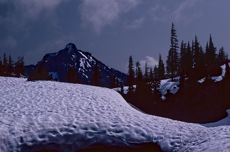 The snow bridge, when we first came in.  Hi Box in the distance.