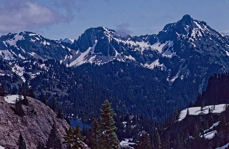 Rachel Lake down below, HiBox Mtn. in background.