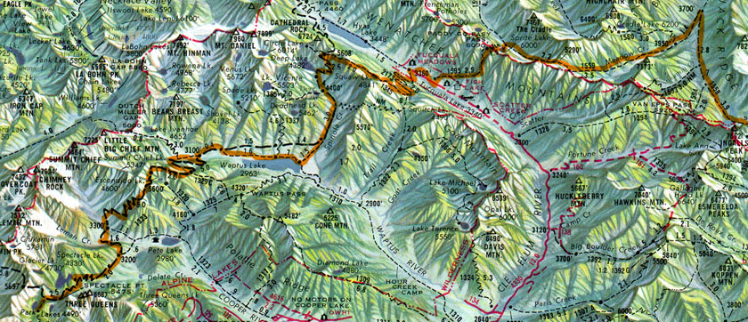 The route from Spectacle Lake to Stuart Pass.